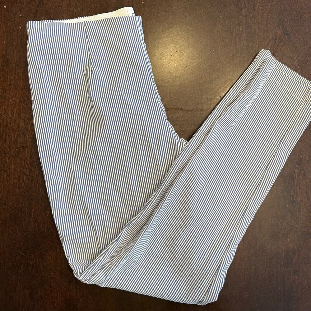 Calvin Klein Blue and White Striped Seersucker Pull-on Pants